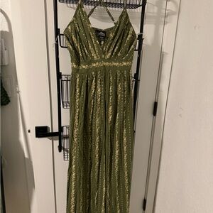 Angie Olive Green Maxi Dress with Gold Accents